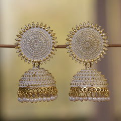 White Contemporary  Jhumkas Earrings