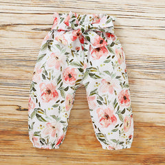 Stylish Top With Flower Print Pants n Bow From 3 Months - 3 Years