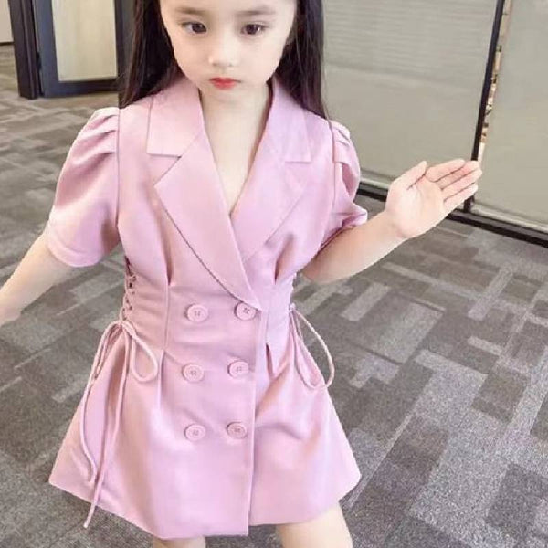 Turn - Down Collar Coat Style Summer Dress From 2-7 Years