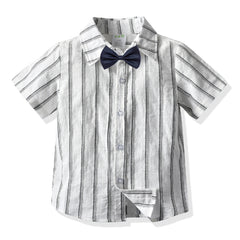 White Base Half Sleeves Striped Shirt With Bow Tie From 9 Months-6 Years