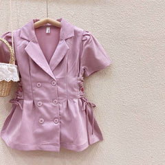 Turn - Down Collar Coat Style Summer Dress From 2-7 Years