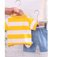 Half Sleeves Striped Pinted T-Shirt & Blue Shorts From 9 Months-3 Years