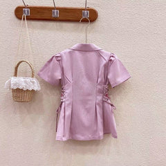 Turn - Down Collar Coat Style Summer Dress From 2-7 Years