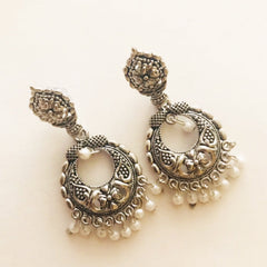 Silver Oxidised Contemporary Chandbalis