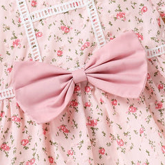 Pink Puff Sleeves Bow Applique Fit & Flare Frock From 3-18 Months