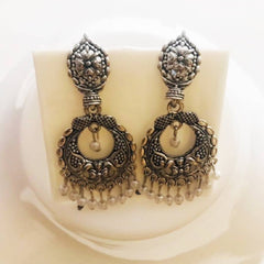 Silver Oxidised Contemporary Chandbalis