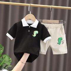 Black Half Sleeves Dino Print T-shirt With Shorts From 9 Months-5 years