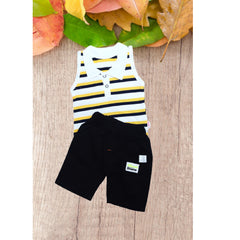 Sleeveless Striped T-shirt With Letter Graphic Shorts From 9 Months-5 years