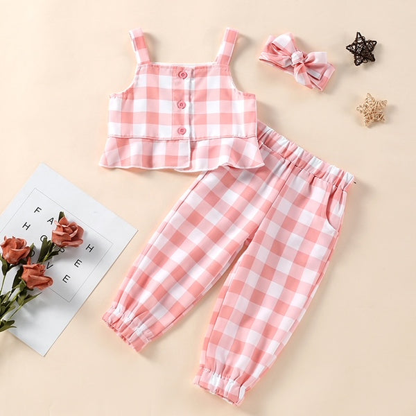 Sleeveless Checkered Tank Top With Pants & Headband From 9 Months - 5 Years