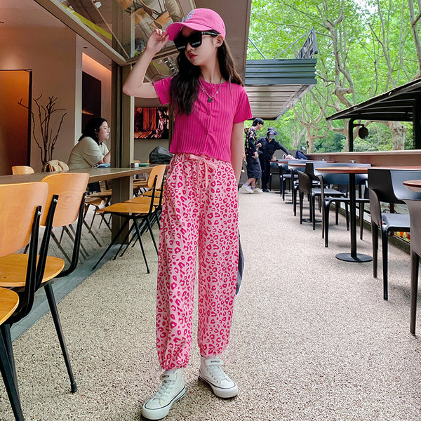 Pink Half Sleeves Crop Top With Loose Printed Pyajama From 3 - 9 Years