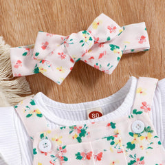 Half Fly Sleeves  Ribbed T-Shirt With Floral Suspender Dungaree & Headband From 9 Months - 5 Years