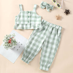 Sleeveless Checkered Tank Top With Pants & Headband From 9 Months - 5 Years