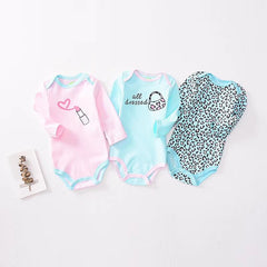 Multicolour Pack of Three Full Sleeves Printed Blue & Pink  Onesies From 3-12 Months