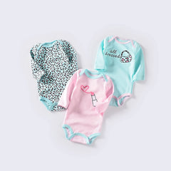 Multicolour Pack of Three Full Sleeves Printed Blue & Pink  Onesies From 3-12 Months