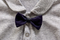 Grey Half Sleeves Bow-Tie Collared T-shirt Syle Romper From 3 months-2 Years