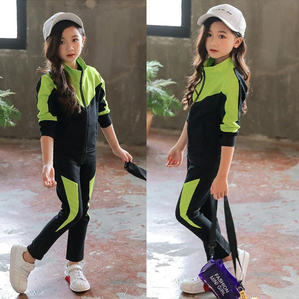 Full Sleeves Double Colour Tone Sports 2 Piece TrackSuit Set From 4 - 9 Years