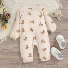 Full Sleeves Bear Printed Cotton Rompers From 3 Months- 3 years