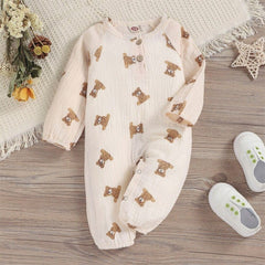 Full Sleeves Bear Printed Cotton Rompers From 3 Months- 3 years