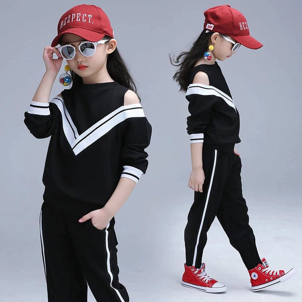 Full Sleeves Cold Shoulder Track Suit Set For Girls From 2-5 Years